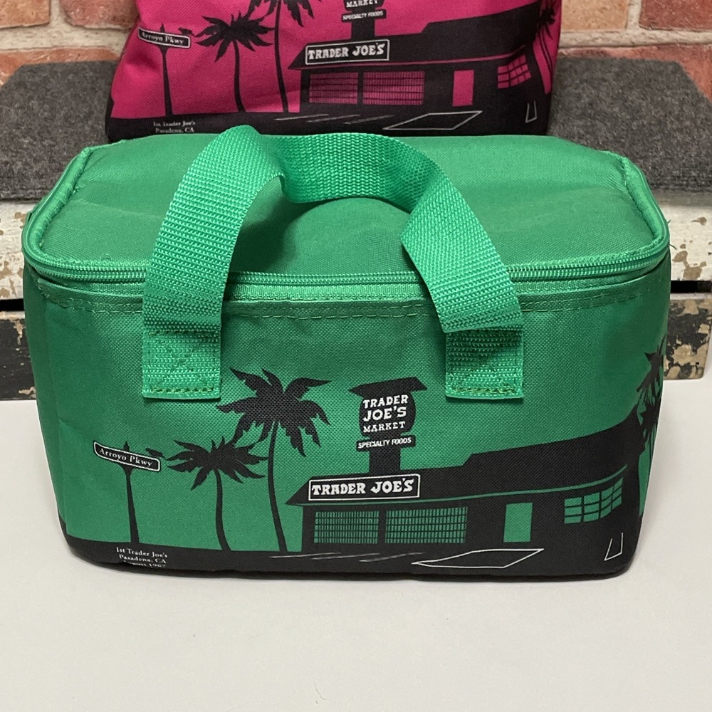 Trader joe's Mini Insulated Bags SET Fuchsia Pink & Green - Picture 2 of 10